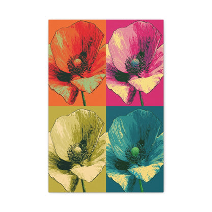 Tableau Coquelicots Pop Art - Quadriptyque Warhol - vue mur blanc minimaliste