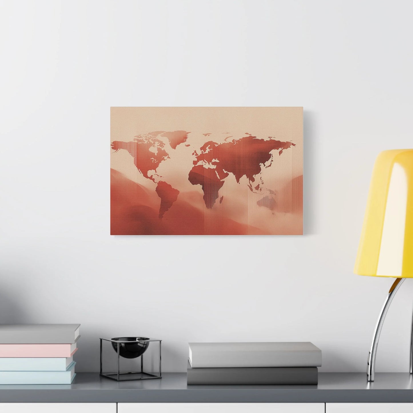Tableau tableau cartographique terracotta — continents en aplat