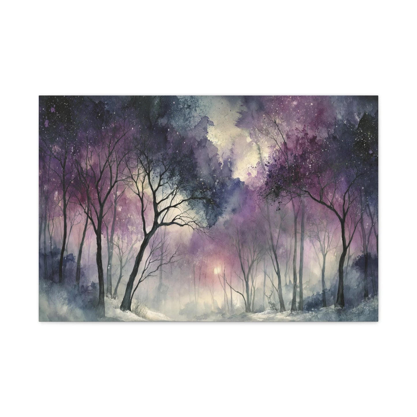 Tableau Forêt nocturne frondaisons violettes palette mauve indigo