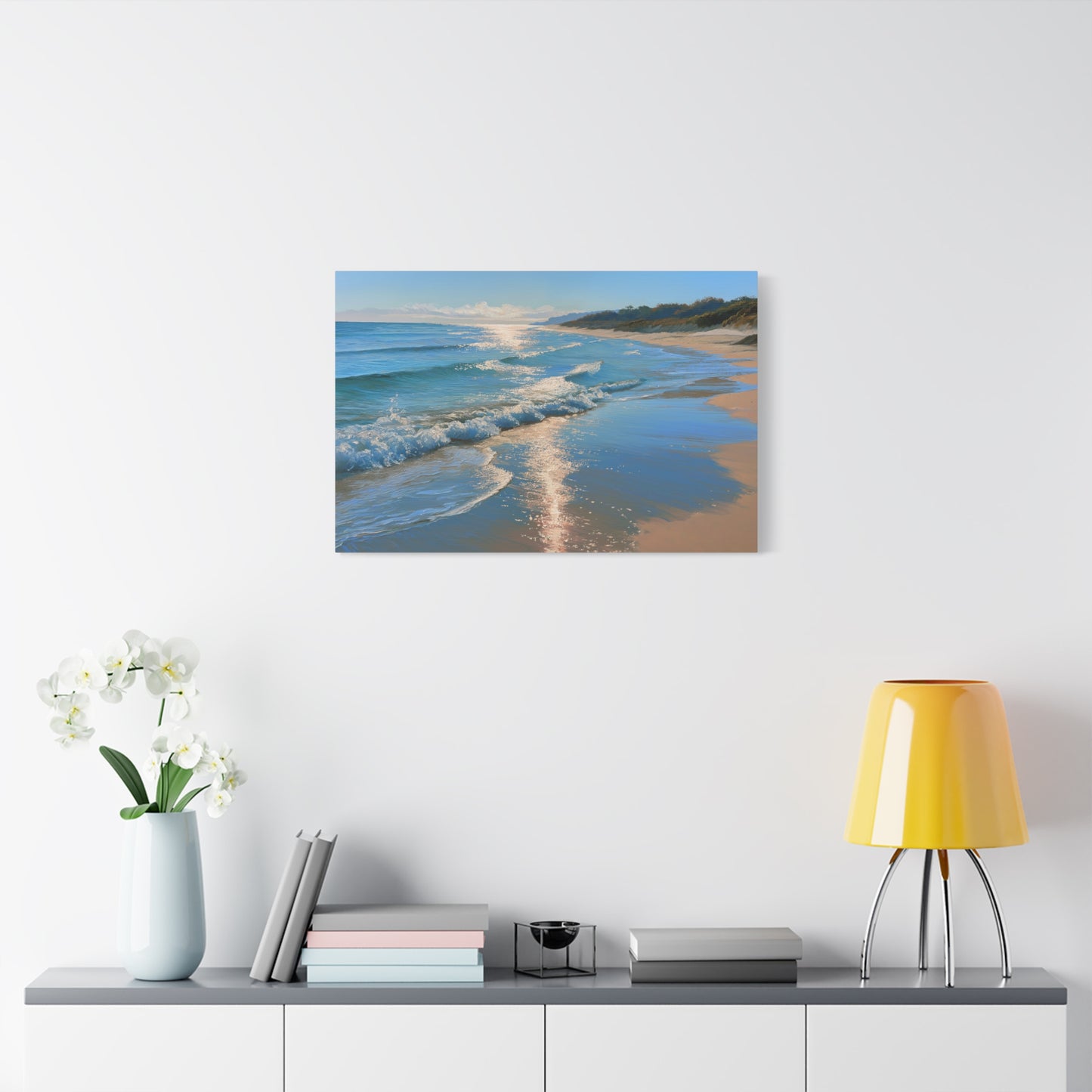 Plage de sable dore avec vagues douces et lumiere d ete sur la mer - Art Virtuoso - vue 13/20