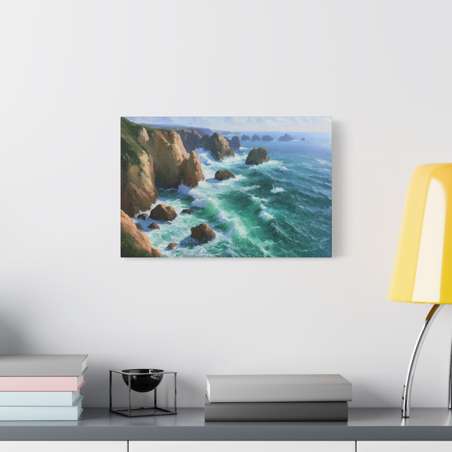 Cote emeraude avec falaises rochers et vagues vertes ecumeuses - Art Virtuoso - vue 7/20