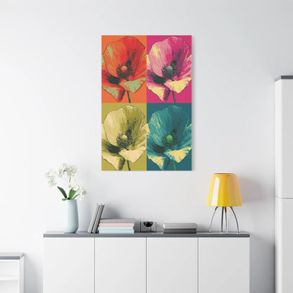 Tableau Coquelicots Pop Art - Quadriptyque Warhol - vue mur grande hauteur