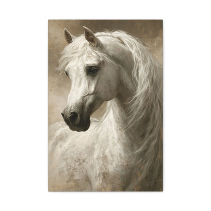 Portrait peint d'un cheval arabe blanc - vue principale