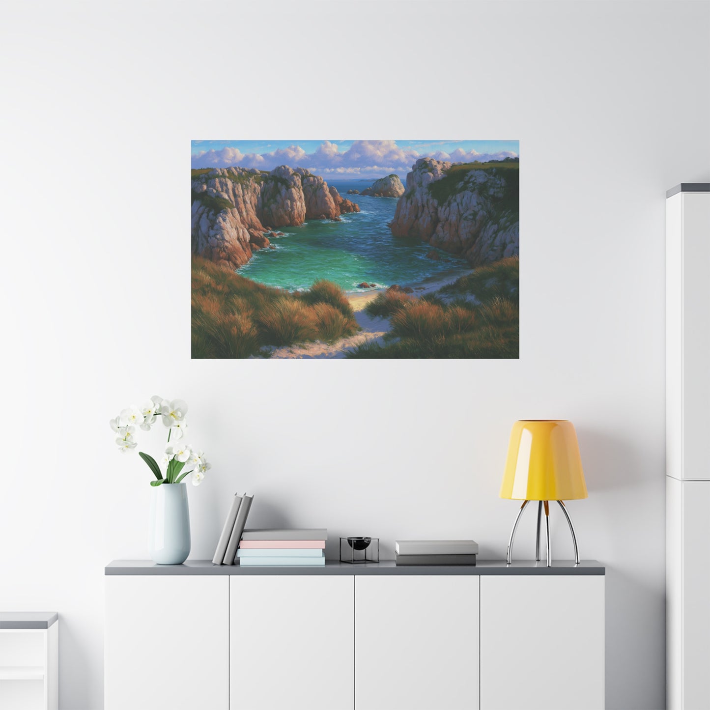 Crique bretonne sauvage avec falaises rocheuses et eau turquoise - Art Virtuoso - vue 19/20