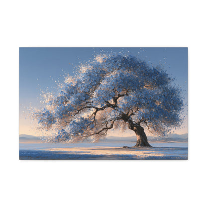 Tableau Arbre de Vie Bleu, un arbre généreux couvert d’un feuillage bleu cobalt, format M - Art Virtuoso