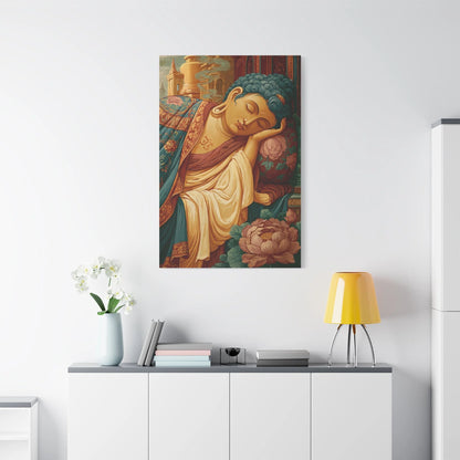 Tableau Bouddha Couché - Paix du Parinirvāna - vue mur grande hauteur