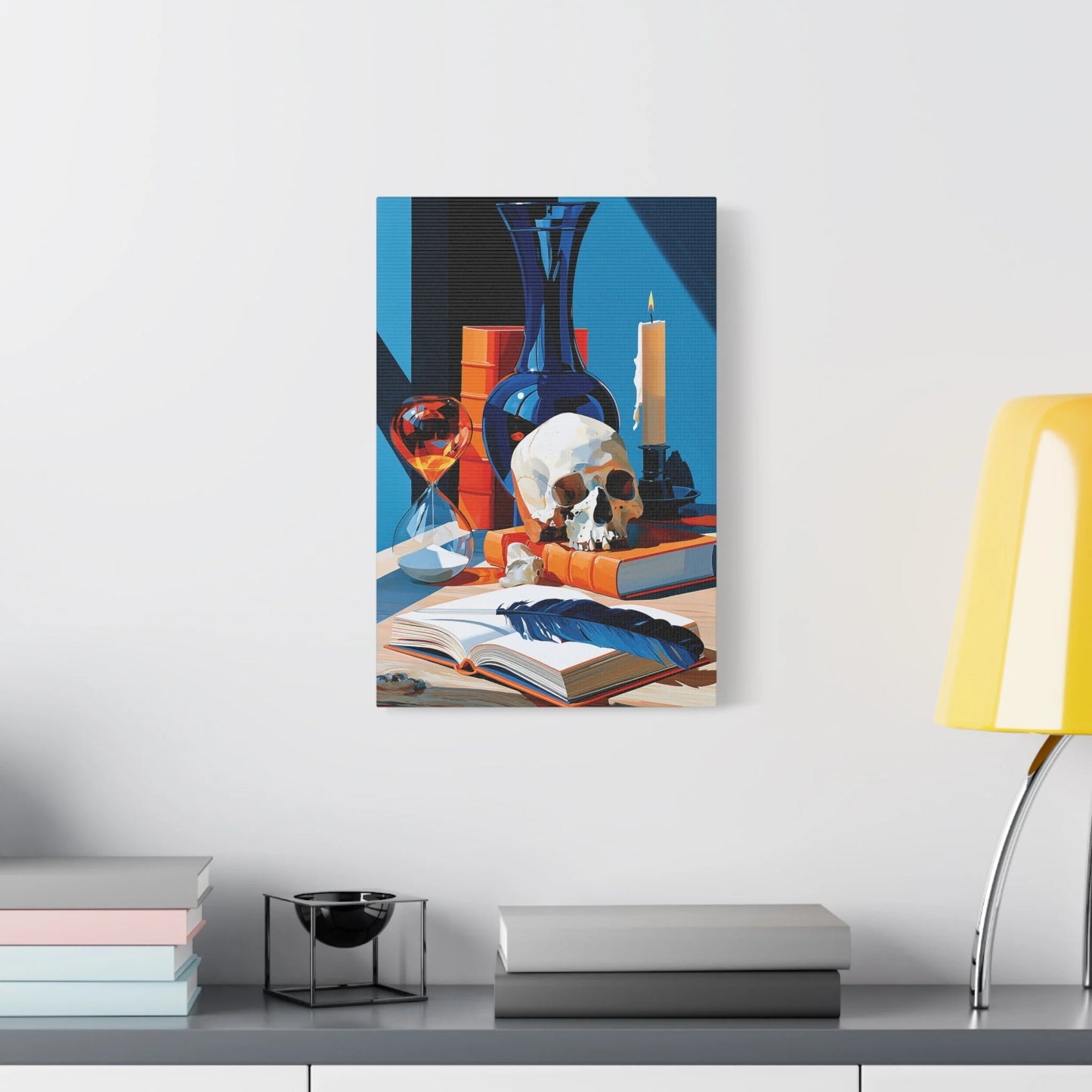 Tableau Nature Morte Vanitas Hollandaise Crâne Sablier - Leçon du Temps - décor salon contemporain bois