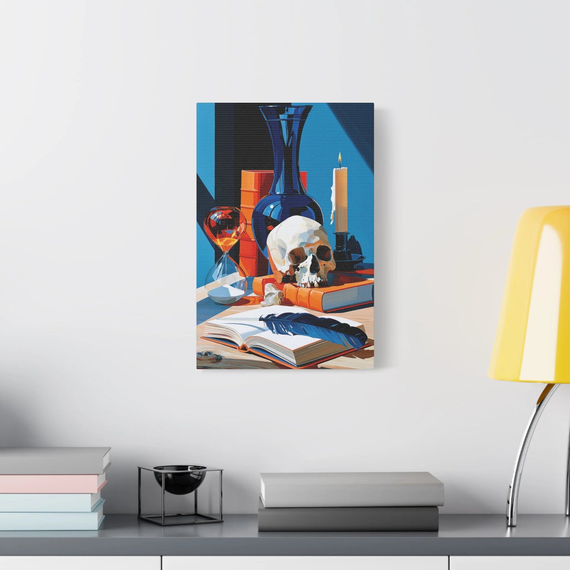 Tableau Nature Morte Vanitas Hollandaise Crâne Sablier - Leçon du Temps - décor salon contemporain bois