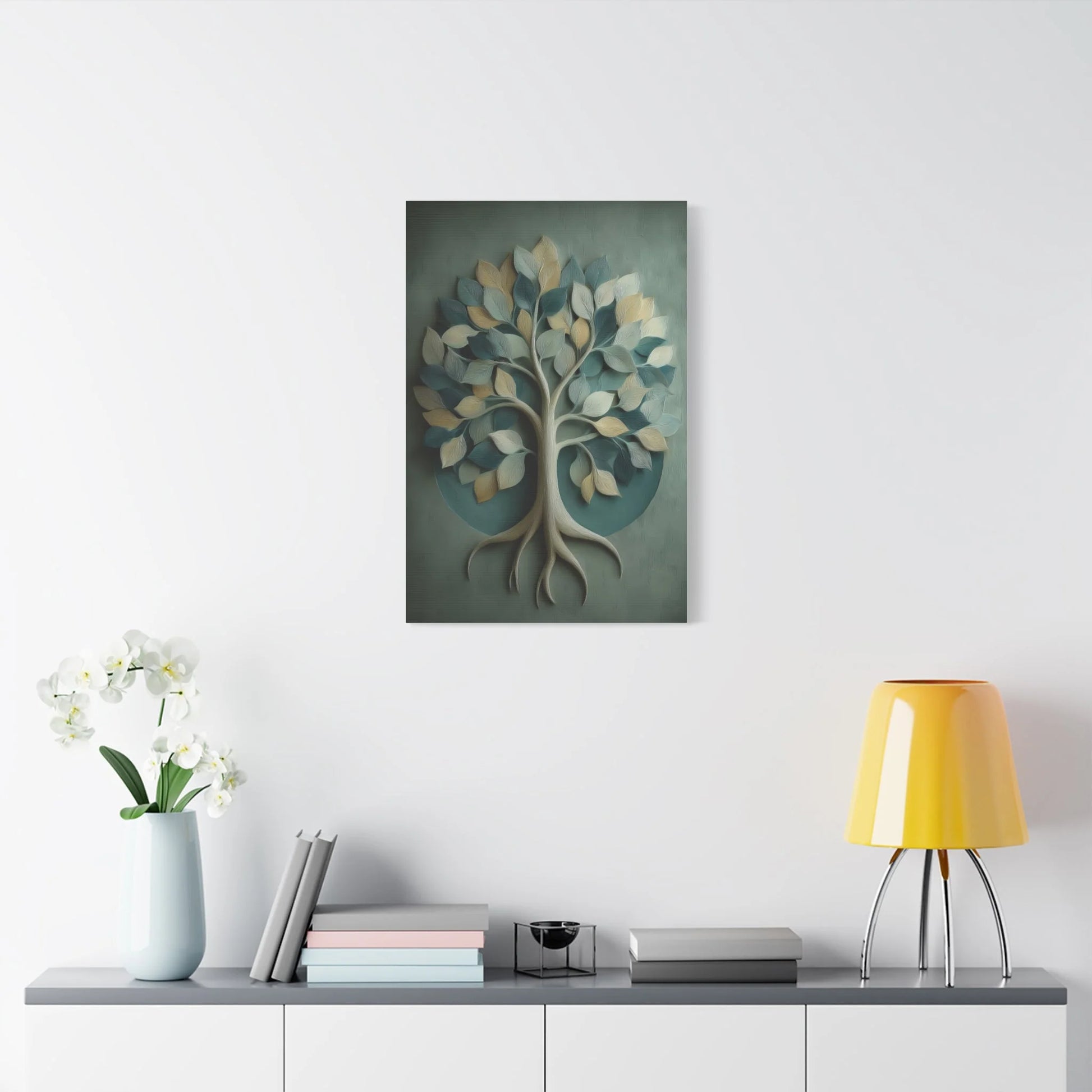 Tableau Arbre de vie vert sauge format vertical mur étroit