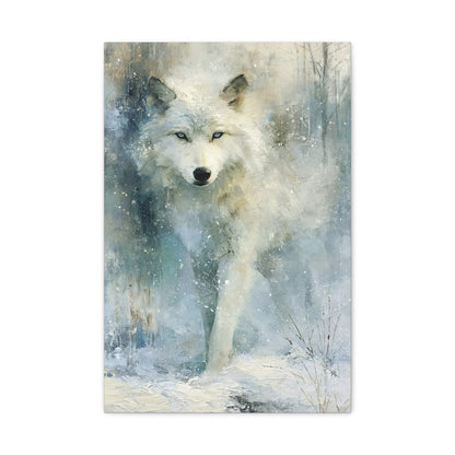 Tableau Loup Blanc - Souffle de Neige - vue mur blanc minimaliste