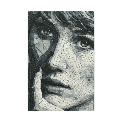 Tableau en Mosaïque Portrait Géométrique Noir Blanc - Visage Fragmenté - mise en scène entrée moderne