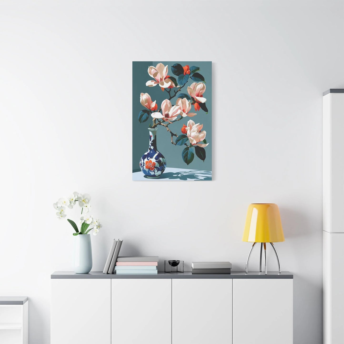 Tableau Nature Morte Magnolia Japonais - Branche en Silence - ambiance loft haut de plafond