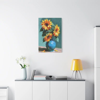 Tableau Nature Morte Bouquet Tournesols Impressionniste - Soleil en Vase - ambiance loft haut de plafond