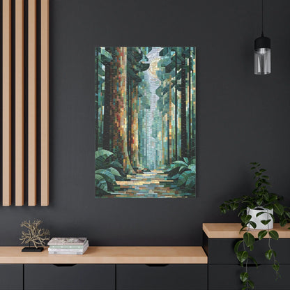 Tableau en Mosaïque Forêt Vert Sauge - Sous-Bois Secret - mise en scène impact maximal