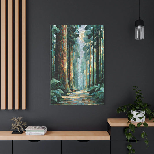 Tableau en Mosaïque Forêt Vert Sauge - Sous-Bois Secret - mise en scène impact maximal