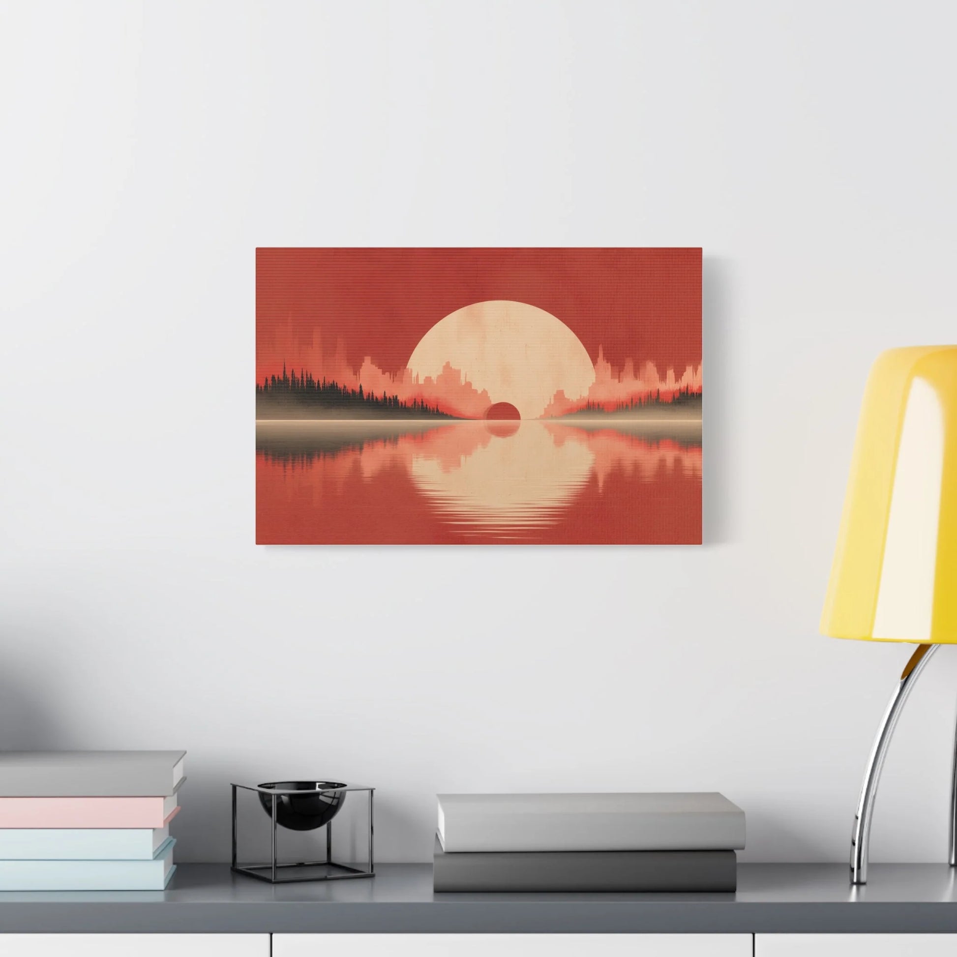 Tableau tableau paysage stylisé terracotta — silhouettes d'arbres