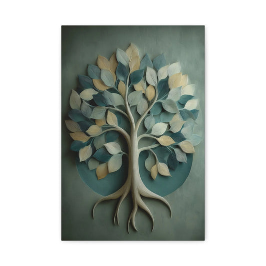 Tableau Arbre de Vie Vert Sauge - Racines & Couronne