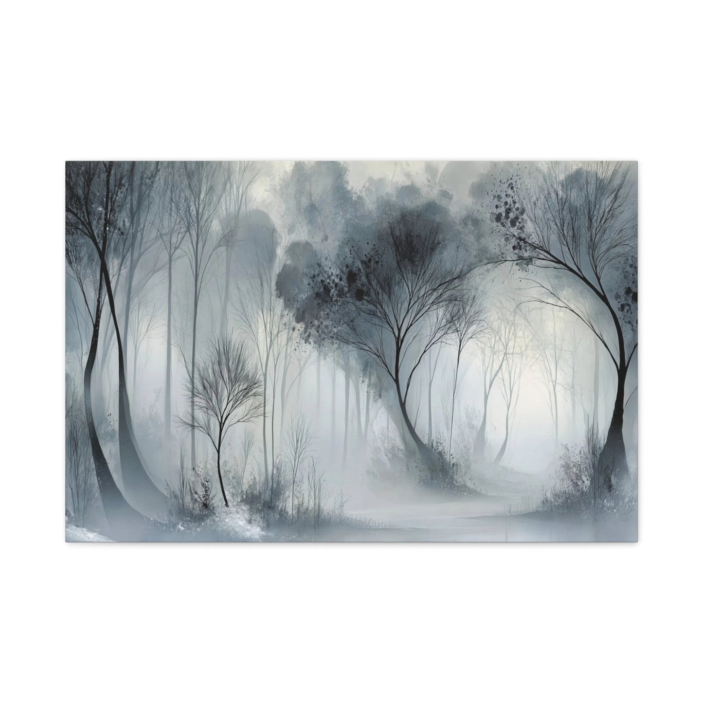 Tableau Forêt d'hiver brumeuse palette gris perle blanc