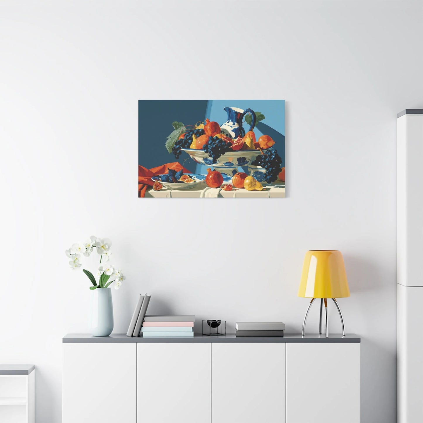 Tableau Nature Morte Fruits Clair-Obscur Caravage - Corbeille Nocturne - ambiance loft haut de plafond