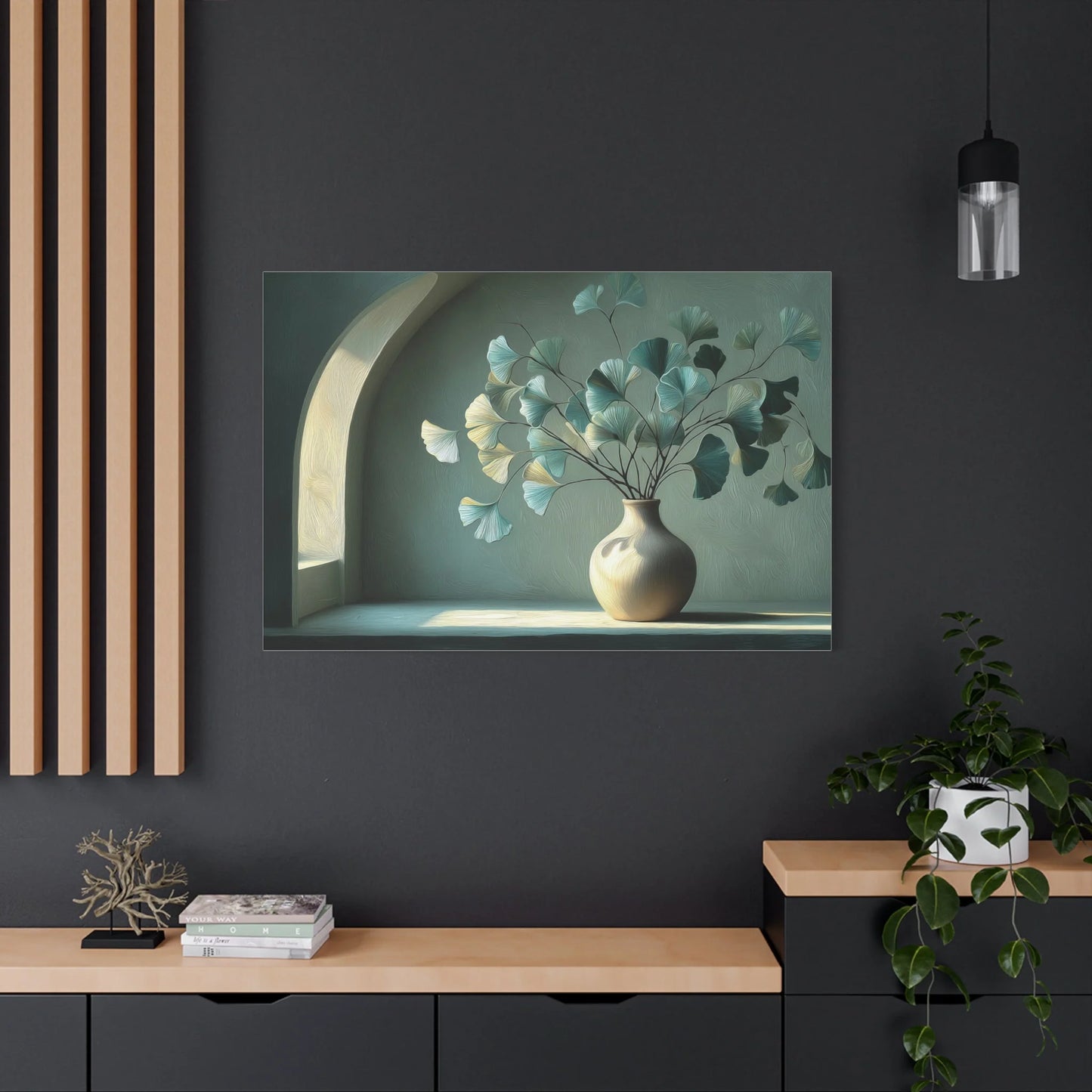 Tableau Vert Sauge et Beige - Ginkgo Doré — Art Virtuoso
