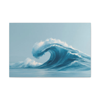 Grande vague bleue minimaliste avec ecume blanche sur fond clair - Art Virtuoso - vue 2/20