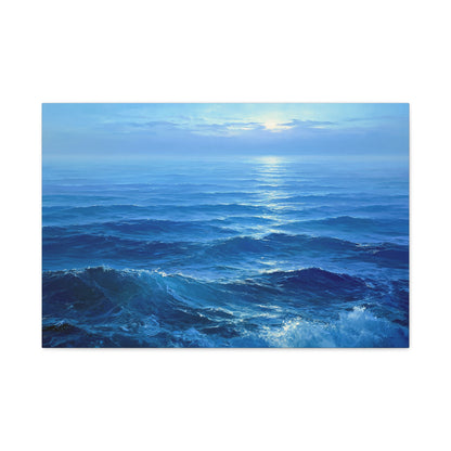 Ocean bleu profond avec vagues et lumiere claire sur l horizon - Art Virtuoso - vue 3/20