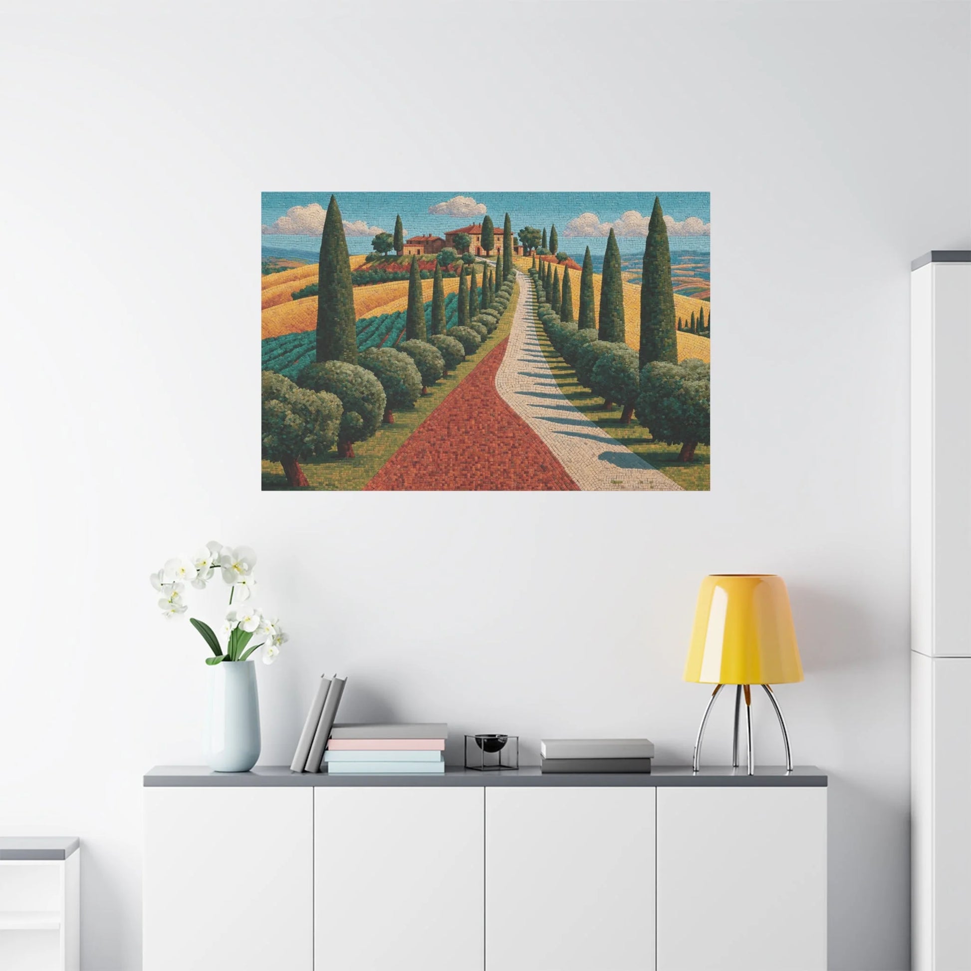 Tableau en Mosaïque Toscane Cyprès - Vignobles de Pierre - vue mur grande hauteur