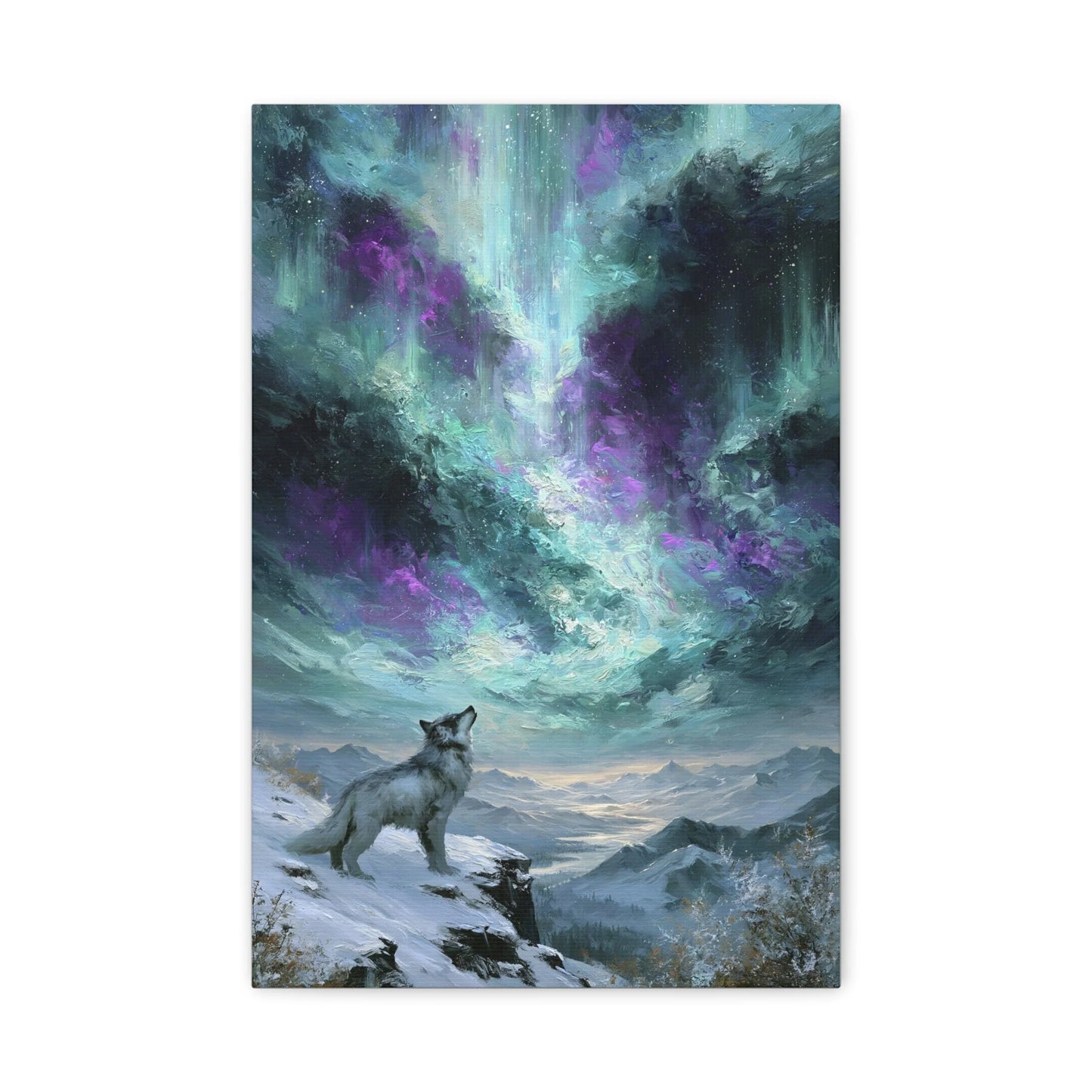 Tableau Loup Arctique - Aurore Boréale