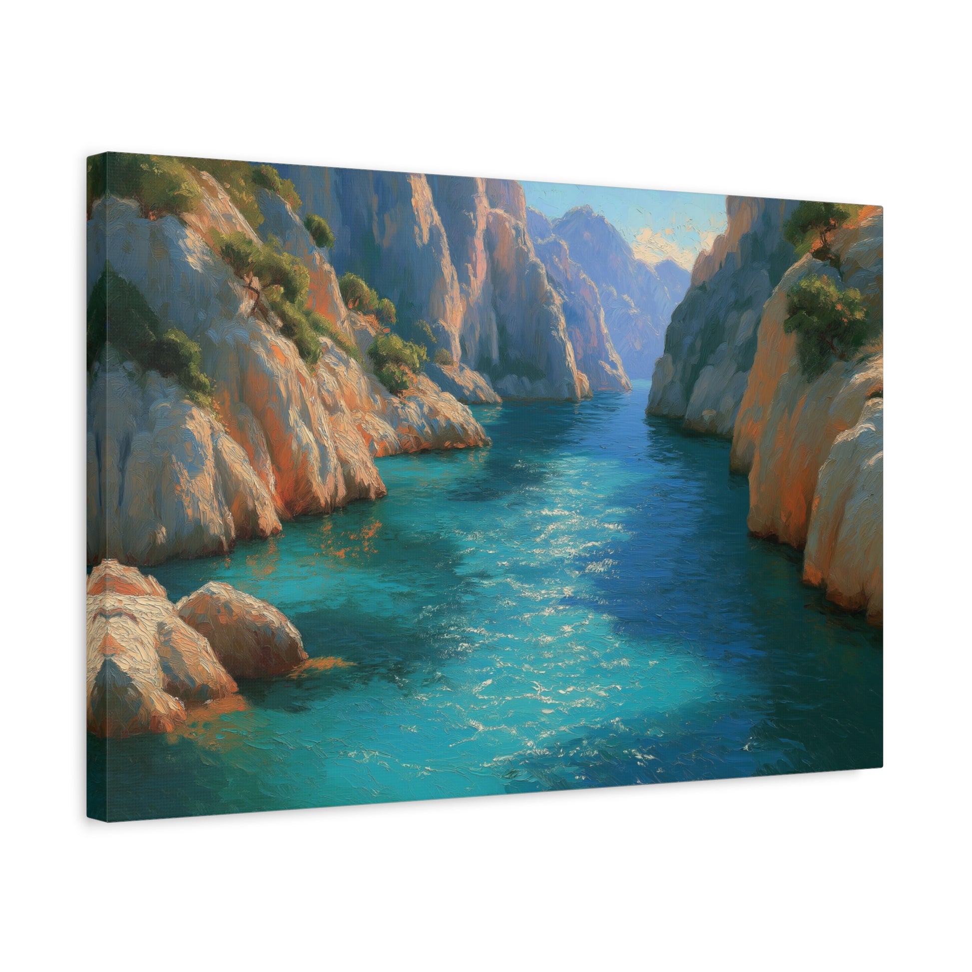 Calanques mediterraneennes avec falaises rocheuses pins et eau turquoise - Art Virtuoso - vue 9/20