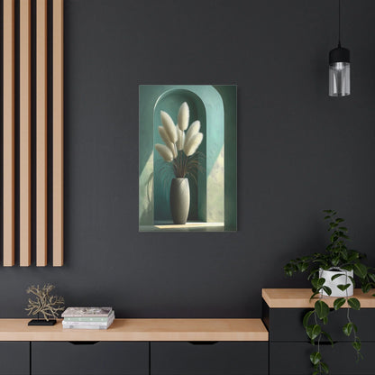 Tableau Bouquet pampas vert sauge atmosphère théâtrale