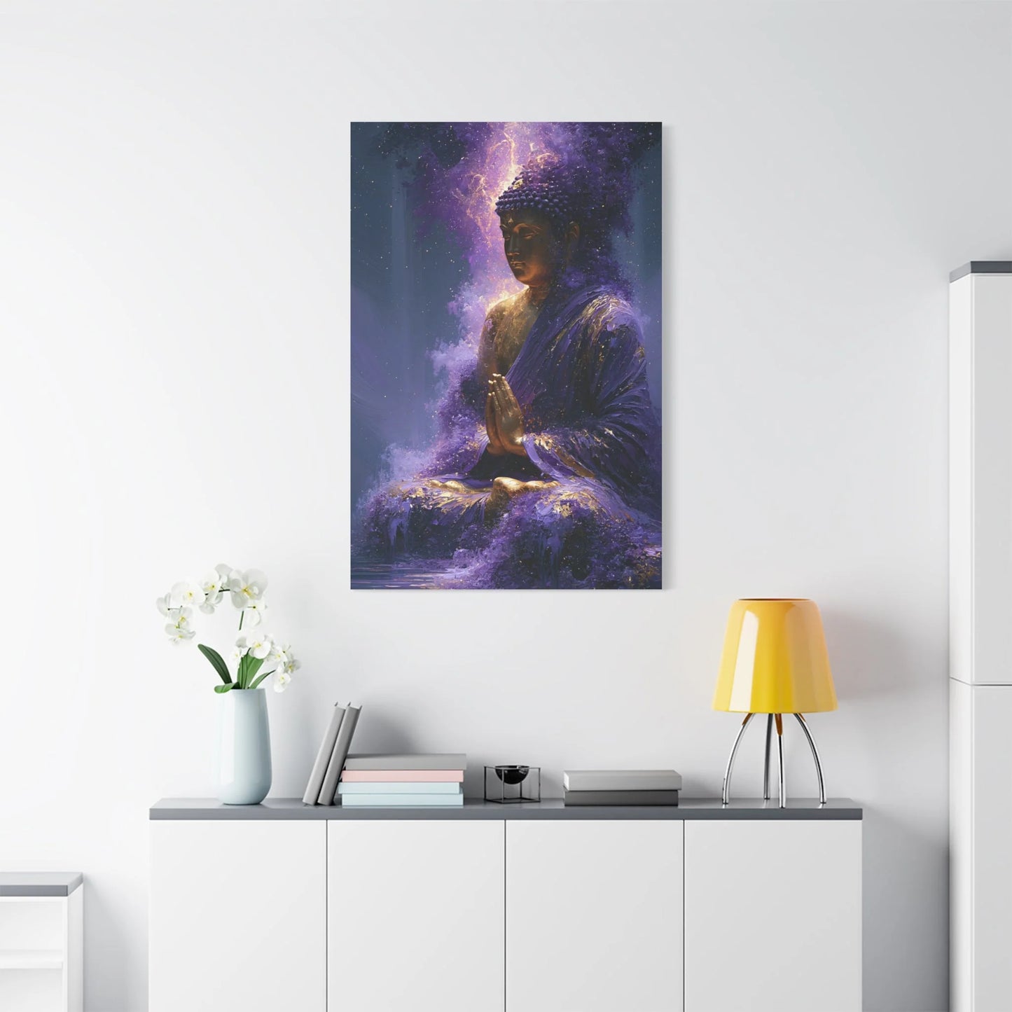 Tableau Bouddha Améthyste - Méditation Cosmique - vue mur grande hauteur