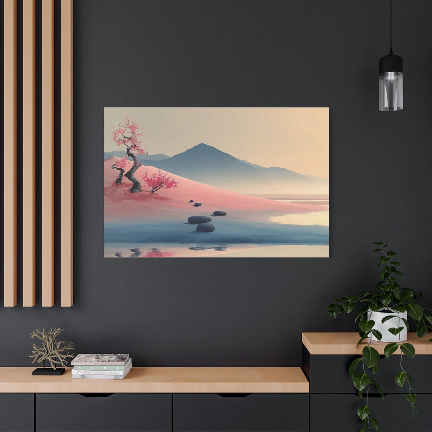 Tableau Rose Zen - Pas de Pierre vers la Montagne — Art Virtuoso