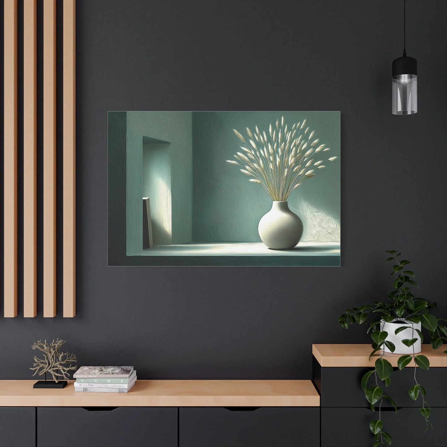 Tableau Vert Sauge et Gris - Bouquet d'Avoine — Art Virtuoso