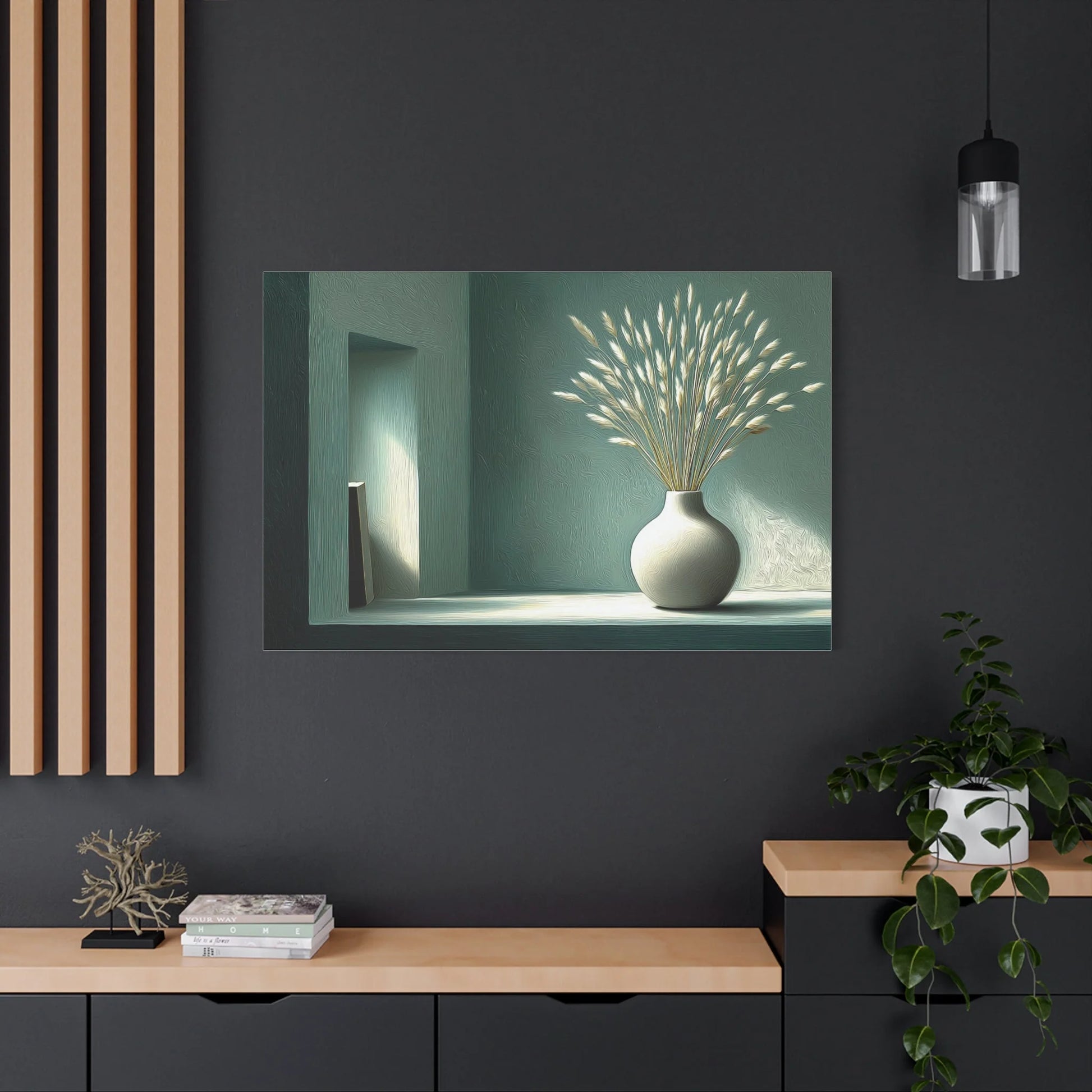 Tableau Vert Sauge et Gris - Bouquet d'Avoine — Art Virtuoso