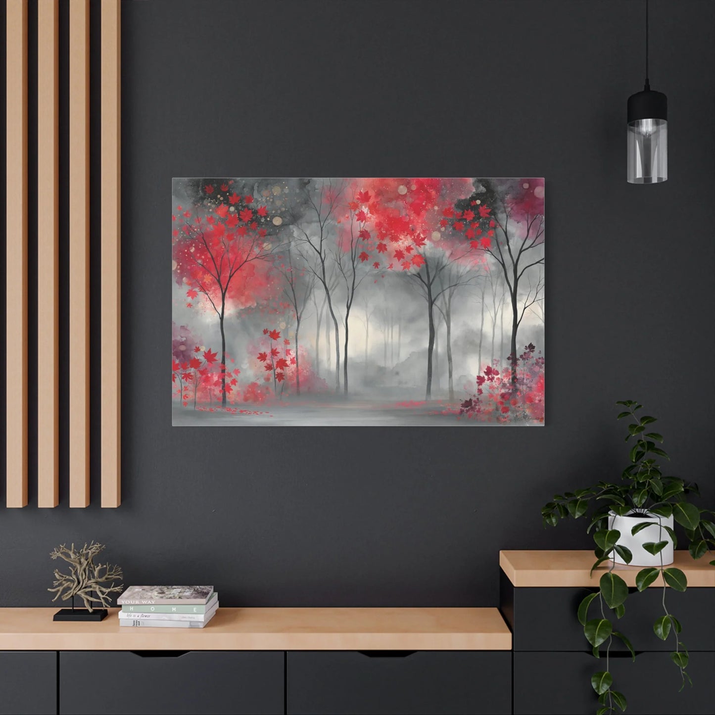 Tableau Gris et Rouge Automne - Érables d'Octobre — Art Virtuoso