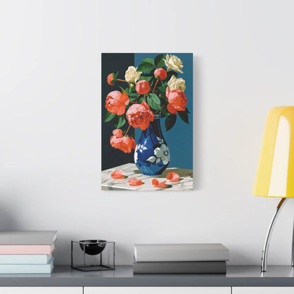 Tableau Nature Morte Pivoines Roses Romantiques - Bouquet Tendre - décor salon contemporain bois
