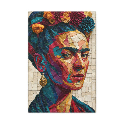 Tableau en Mosaïque Frida Kahlo Fleurie - Couronne Viva - vue mur blanc minimaliste