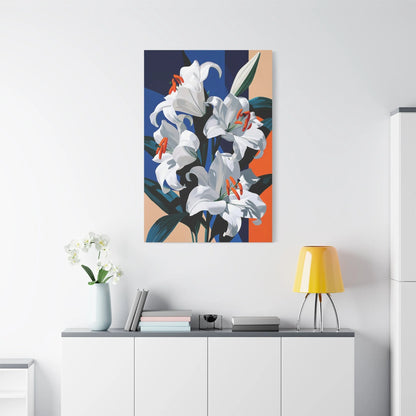 Tableau Nature Morte Lys Blancs Botanique - Épure Florale - vue mur grande hauteur