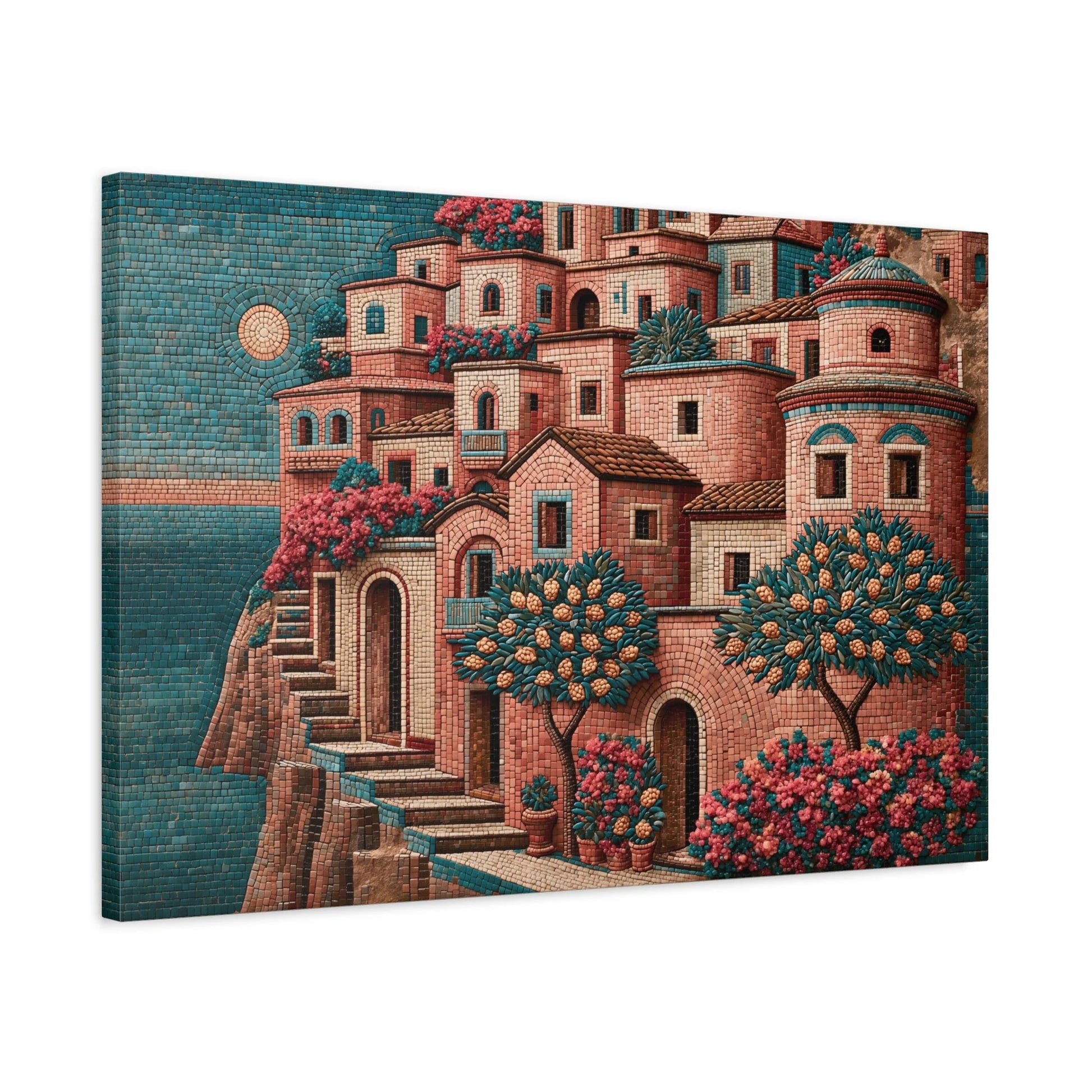 Tableau en Mosaïque Amalfi Ocre - Rivage de Tesselles - mise en scène mur pierre apparente