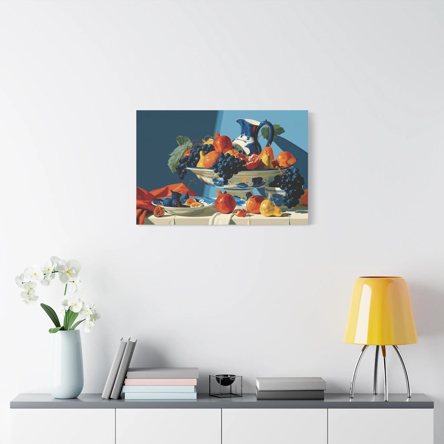 Tableau Nature Morte Fruits Clair-Obscur Caravage - Corbeille Nocturne - grand format salon spacieux