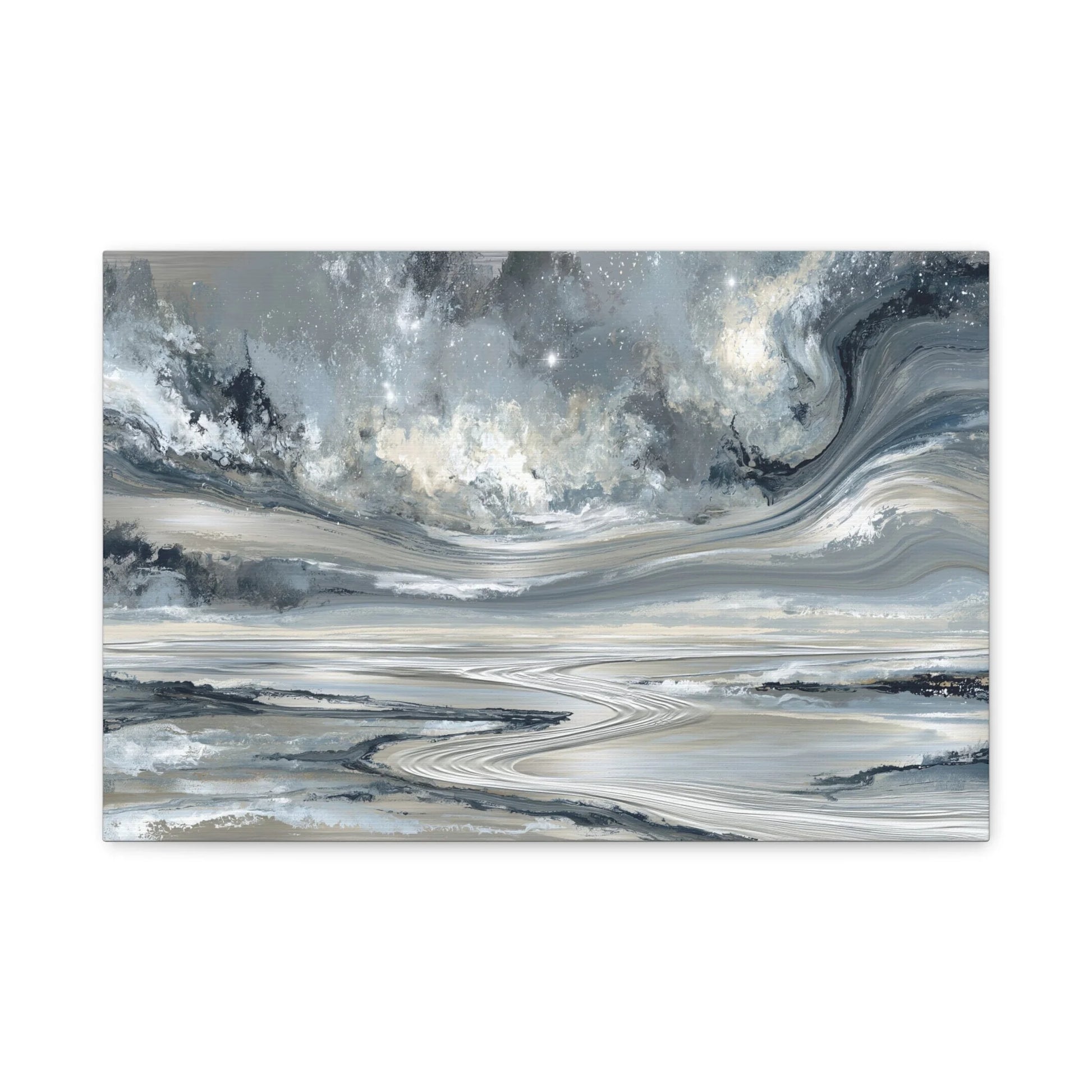 Tableau Argenté Gris - Ciel Orageux Étoilé