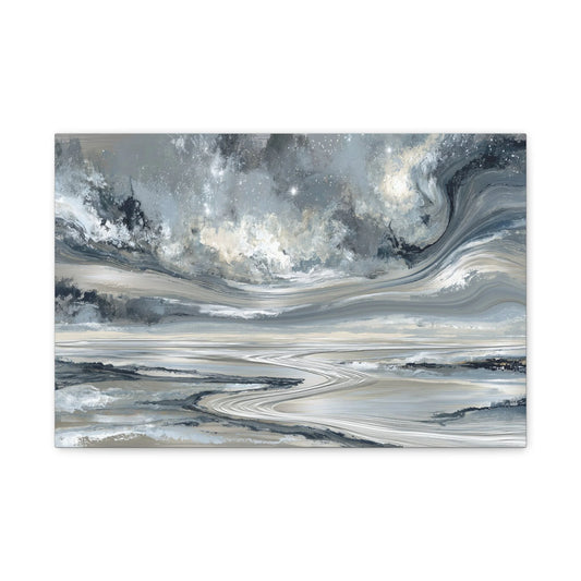 Tableau Argenté Gris - Ciel Orageux Étoilé