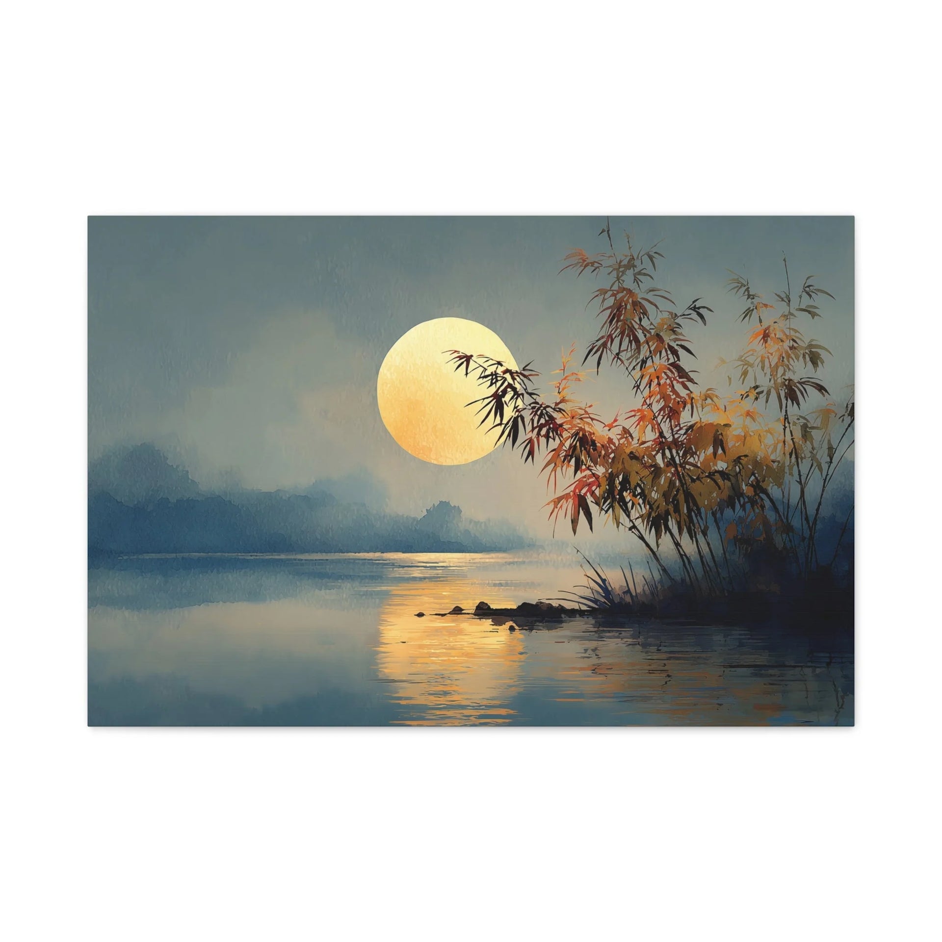 Zen Lake Moon Canvas Print — Golden Full Moon | Art Virtuoso