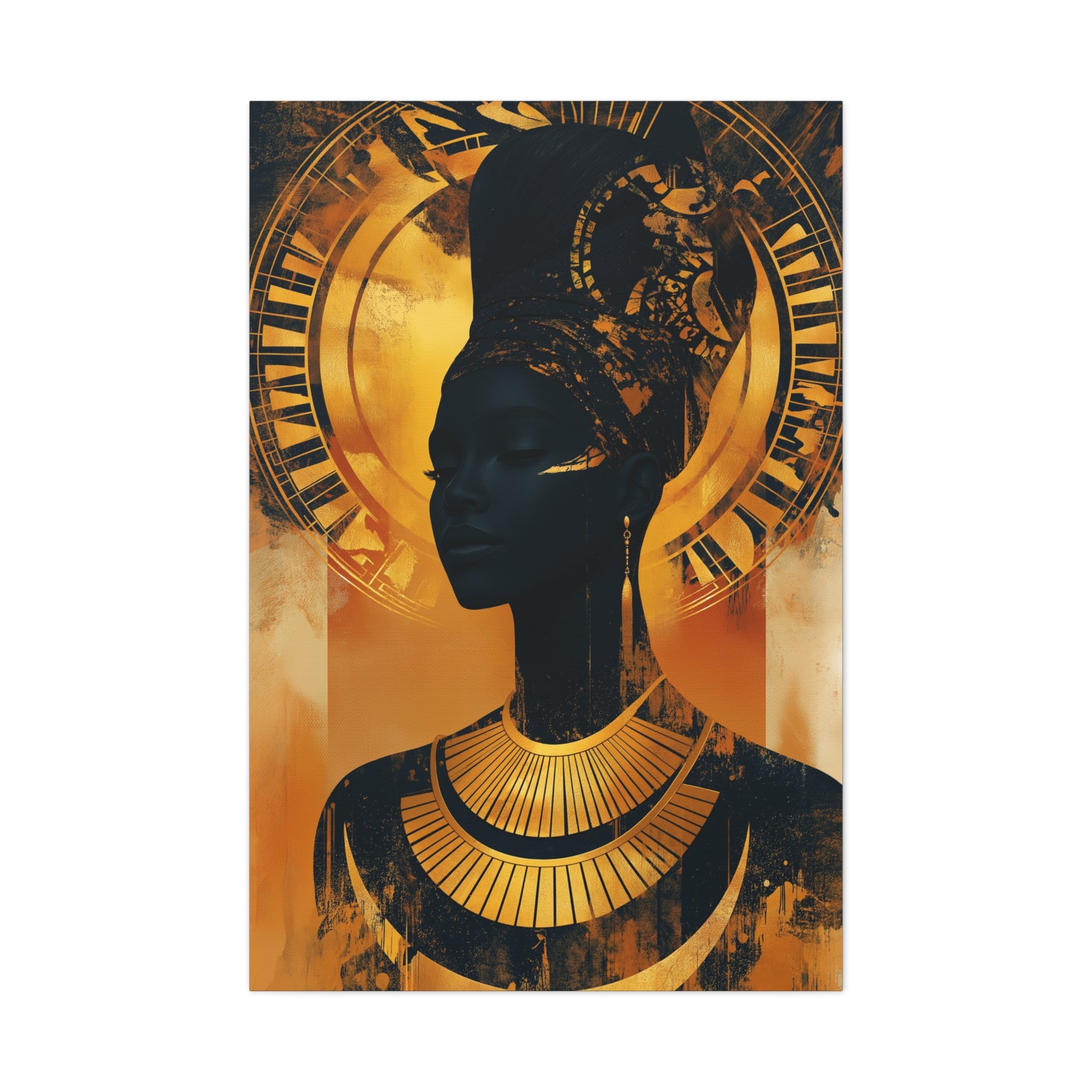 Tableau Femme Noire et Or - Aura Solaire - format XXL - Art Virtuoso