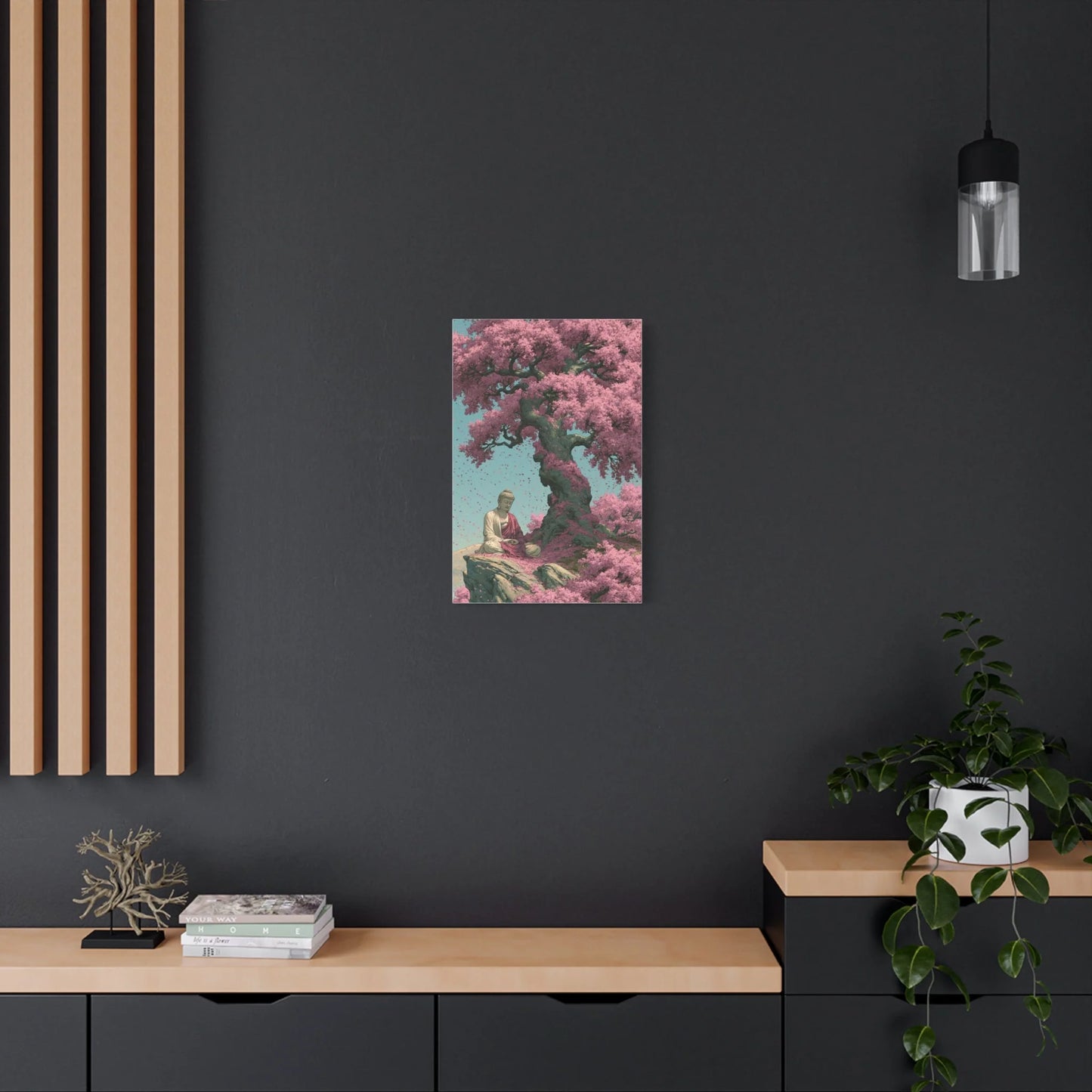 Tableau Bouddha Sakura - Cerisier en Fleurs Japonais - décor pièce à vivre lumineuse