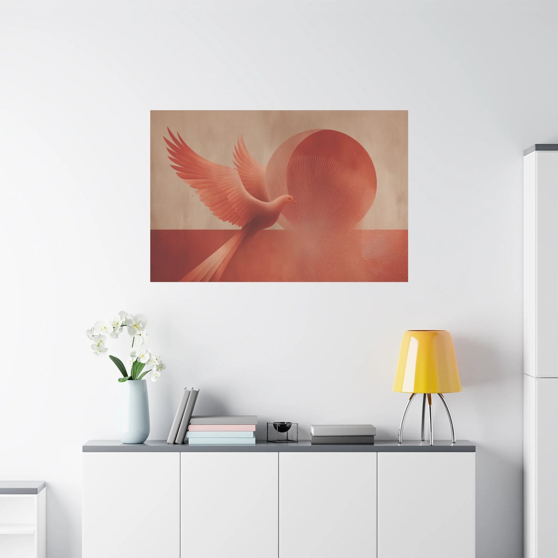 Tableau décoration murale terracotta — phénix vol format horizontal