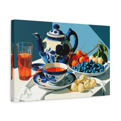 Tableau Nature Morte Porcelaine Delft Bleu Indigo - Silence de Faïence - ambiance chambre adolescent
