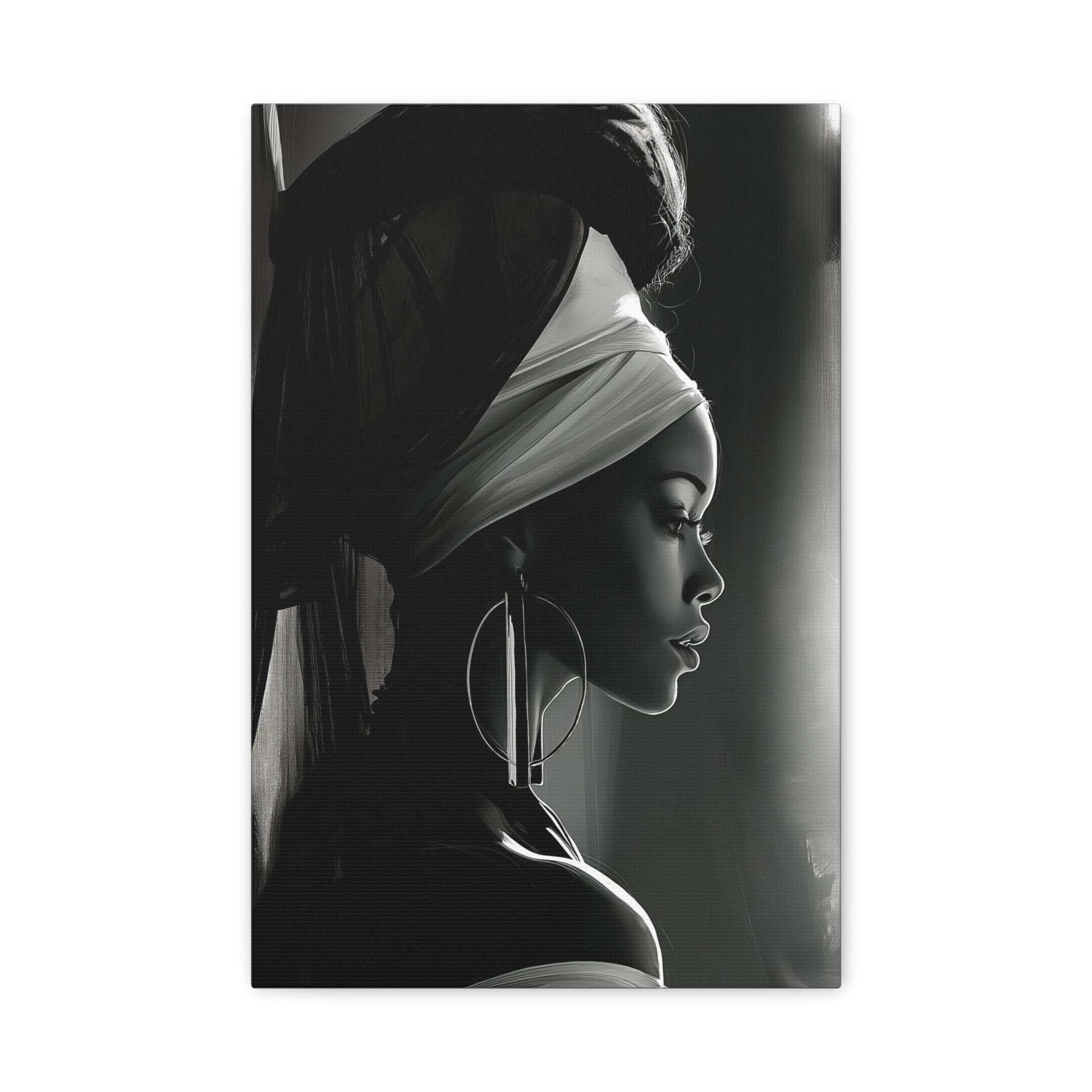 Tableau Femme Africaine Noir Blanc Profil - format S - Art Virtuoso