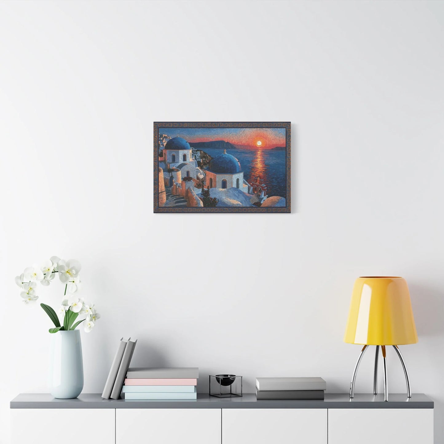 Tableau en Mosaïque Santorini Cyclades - Vestige Égéen - ambiance chambre adulte