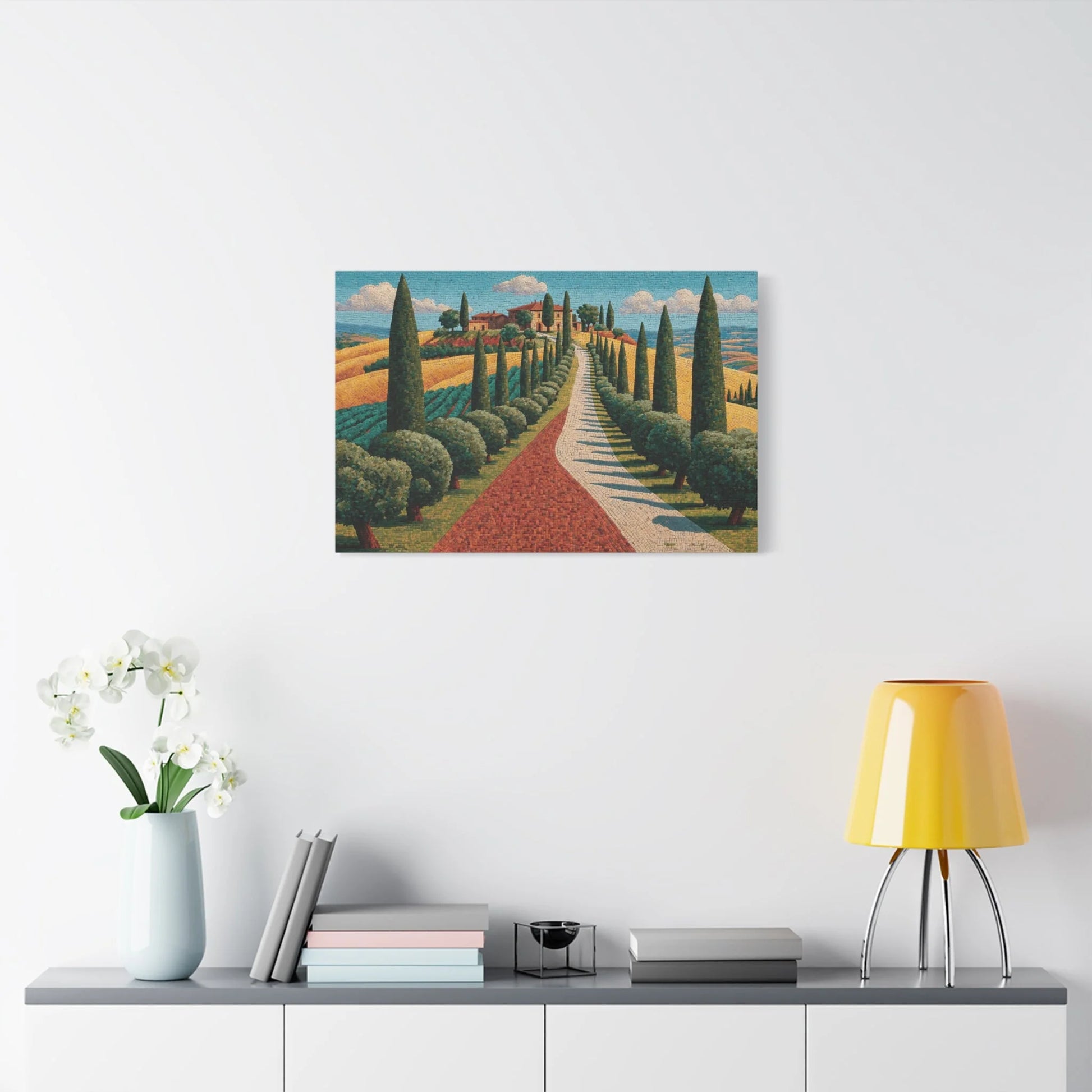 Tableau en Mosaïque Toscane Cyprès - Vignobles de Pierre - grand format salon spacieux